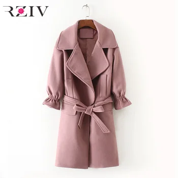 RZIV 2017 toamna și iarna palton femei casual culoare solidă elegant haina rever haină lungă