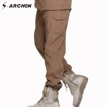 S. ARCHON de Iarnă Lână Cald Tactice Pantaloni de Camuflaj Bărbați Impermeabil Soft Shell Termică Militare Pantaloni Casual Armata Pantaloni Combat