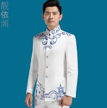 Sacou barbati rochie formale ultimul strat chineză tunica costum barbatesc costum homme masculino căsătorie costume de nunta pentru bărbați coral alb