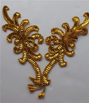 Sequin aplicatiile ornamente broderie paillette patch-uri de flori beaded V-neck 1N