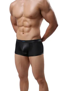 Sexy Bărbați Boxeri, Pantaloni din Piele PU Lenjerie de corp Negru boxeri Chiloți Nylon PU Faux din Piele Gay Lenjerie