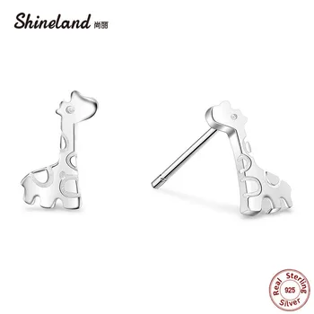 Shineland Real Argint 925 Bijuterii Drăguț Animale, Girafe Cercel Brincos Mici Stud Cercel Pentru Fete Cel Mai Bun Prieten, Cadouri