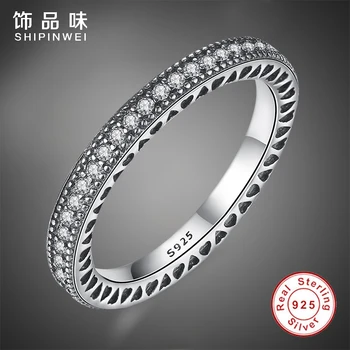 Shipinwei Reale Autentice Argint 925 Inel De Inspirație Inimile Cu Cristal Inele Bijuterii De Lux Pentru Femei De Nunta