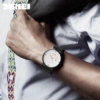 Simplu Moda Ultra Subțire pentru Bărbați Ceasuri de Lux, Marca SKMEI din Oțel Inoxidabil rezistent la apa Data Casual Cuarț Încheietura Ceas Relogio