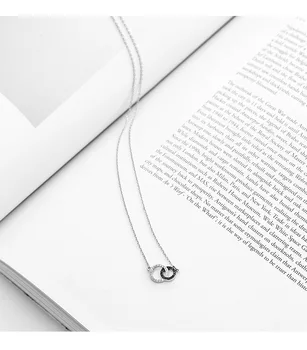 Simplu Real argint 925 două zircon cerc coliere pandantiv moda sterling-silver-bijuterii colier statement pentru Femei