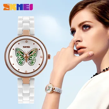SKMEI Brand Femei Ceasuri de Lux Ceramice Trupa Cuarț Ceas Femei Impermeabil Rochie de Moda Stras Femei pe Încheietura mîinii Ceas