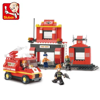 Sluban Blocuri 0225 Jucarii Pentru Copii City Stație de Pompieri de Constructii Blocuri DIY Model de Jucării Blocuri Pompier Bloc Cadouri