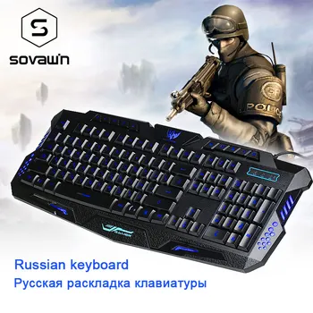 Sovawin prin Cablu engleză / Russian Keyboard Rosu/Violet/Albastru lumina de Fundal Tastatură de Gaming design rezistent la apa Gamer Periferice pentru computere
