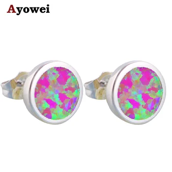 Speciale Rotund stil de comerț Angro și cu Amănuntul Violet Opal Silver Ștampilată Zircon Cercei Stud Moda Bijuterii Bijuterii Opal OE146A