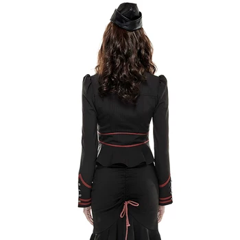 Steampunk Uniformă Militară Frumos Bodycon Negru Slim Red Pentru Femei Cămăși De Primăvară Stand De Guler Maneca Lunga Munca Tricouri Cu Dungi