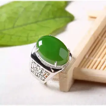 Stil chinezesc verde jad inelul 12*16mm naturale de jad vintage argint 925 inel de piatră prețioasă pentru omul de Lux silver om inel