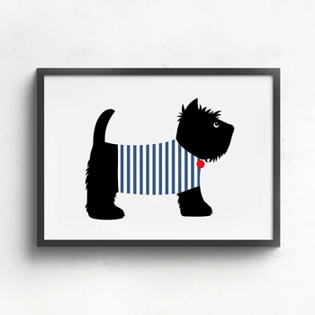 Stil Francez Câine De Arta De Imprimare Poster , Desene Animate Drăguț Scoțian Parizian Teckel Și Pisica Printuri Panza Pictura Poster Decor Acasă