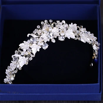 Stras Pearl Floare De Mireasa Coroane Handmade Vintage Aur Tiara Cu Bandă De Susținere Cristal Diadema, Coroana De Nunta Accesorii De Par
