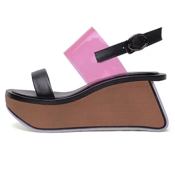Stylesowner vara mai gros jos brioșă pantofi femei roz-transparent mozaic platforma wedge sandale gladiator