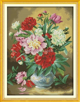 Superba Bujor vaza de flori 11CT Numărat imprimate pe panza DMC 14CT cruciulițe kituri,broderie manual Seturi,casa Decor de perete