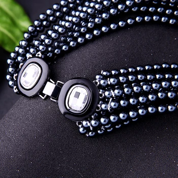 SĂRUTĂ-MĂ de Lux Corp de Umăr cu Lanț Colier Nou Partid Imitații de Perle Negre Maxi Colier de Brand de Bijuterii