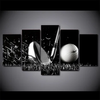 Tablouri Canvas Tiparite 5 Piese Golf Încă de viață în alb și negru de Perete de Arta Canvas Imaginile Pentru Camera de zi Decor Acasă CU-1408B