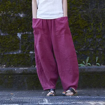 Talie Elastic Lenjerie de pat din Bumbac pentru Femei Pantaloni Harem Solid Roșu Galben Gri Casual de Vara Pantaloni Capri Noutate design Harem Pantaloni B173