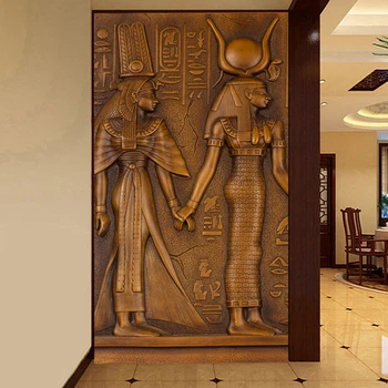 Tapet 3D Stereo Relief Egiptean, Faraonul Și Regina Decorative de Perete de Fundal Pictura Europeană Stil Vintage Hotel picturi Murale