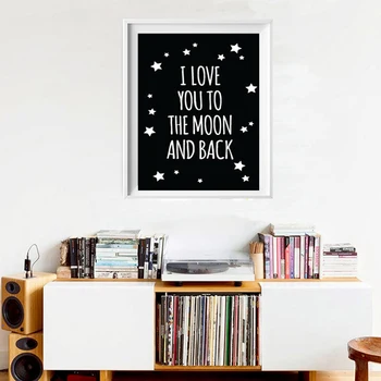 Te Iubesc până La Lună și Înapoi Citate Clasice, Panza Pictura Pepinieră Arta de Perete Alb și Negru Poster Decor Camera pentru Copii Fara Rama