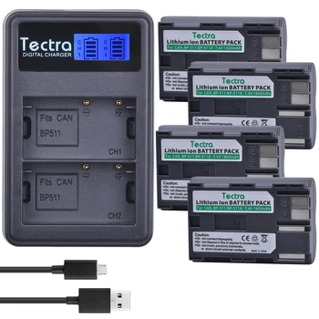 Tectra 4 x BP-511, BP-511A, BP 511 Baterie Li-ion + LCD Dual USB Incarcator pentru Canon G6 G5 G3 G2 G1 EOS 300D 50D 40D 30D 20D 5D