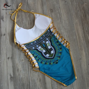 Tengweng 2018 Nou Gol Sexy Imprimare de Aur-O singură bucată Costume de baie Femei costume de Baie Tanga Bandaj Brazilian Plus dimensiunea Femei costum de Baie