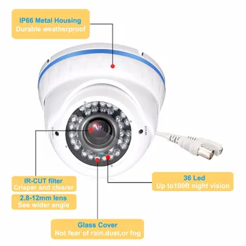 Tmezon HD AHD 1080P 2.0 MP aparat de Fotografiat de Securitate CCTV de Supraveghere a Sistemului de 2.8-12mm Zoom Lentilă Interioară Acasă Dom Watherproof Cam