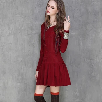 Toamna iarna cald pulover rochie rochie retro femei tricotat de culoare Solidă lână rochie plisată confortabil Pulover, rochii scurte