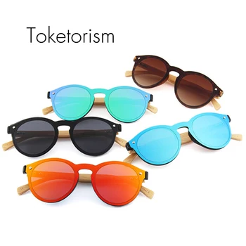 Toketorism hot nou moda de acoperire oglinda ochelari de soare rotund cadru de bambus ochelari de soare pentru bărbați și femei 913