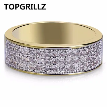 TOPGRILLZ Hip Hop de Gheață Afară Bling Bijuterii Inel de Aur de Culoare Micro Pave Cubic Zircon Rotund Inele Pentru Bărbați Și Femei Cadouri