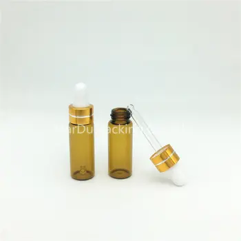 Transport gratuit 50PCS 5 ML din Sticlă brună Aur alb cap Reactiv Eye Dropper Picătură de Aromoterapie Lichid Pipetă de Sticlă