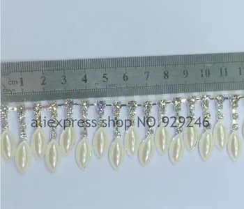 Transport gratuit 90cm/pachet 3.2 cm de lux Mariquesa perla ciucure garniturile de cristal lanț coase pe de mireasa rochie de mireasa decor