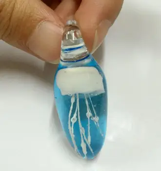 TRANSPORT GRATUIT artizanat frumos Alb Meduze Culoare Albastru de Sticlă sufla inteligent de bijuterii pandantiv