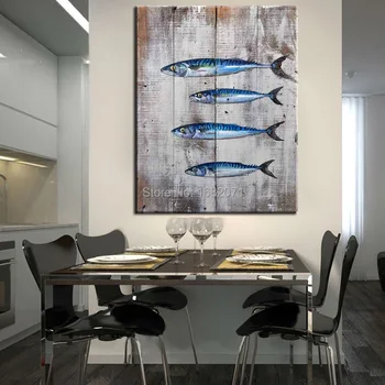 Transport Gratuit De Înaltă Calitate, Realizate Manual Unic Animale Abstract Ulei De Pește Tablou Pentru Bucatarie Si Restaurant Decorat Pictură În Ulei