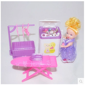 Transport gratuit,mobilier papusa mașină de Spălat patru seturi de accesorii pentru Papusa Barbie,fata casă de joacă ,Nu cuier