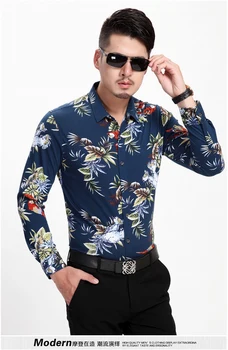 Transport gratuit stil nou de toamna barbati casual flori camasa maneca lunga om florale cămașă de bumbac