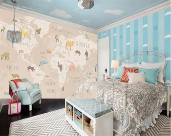 Trase de mână de desene animate de animale harta lumii pentru Copii cameră de fundal tapet pentru pereți 3 d papier peint 3d tapet mural beibehang
