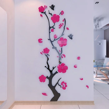 Trei-dimensional Acrilica Cristal autocolante de perete floare de Prune Dormitor, camera de zi intrarea 3D Autocolant de perete decor Acasă de artă adesivos