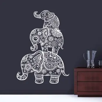 Trei Elefant Decalcomanii de Perete India Mandala Buddha OM de Vinil Dormitor Autocolante de Perete Elaphant Mandala Simbol Murală CW-69