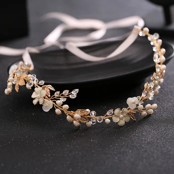 TUANMING Mireasa nunta banda de perle de cristal coajă de mireasa frizură romantic panglică ornamente de păr de aur nunta de argint bijuterii