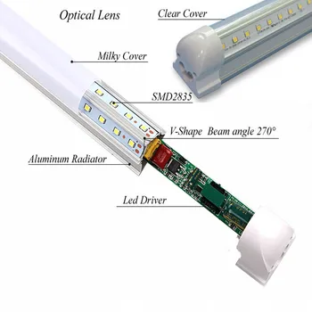 Tub cu LED-uri de Lumină 6ft 180cm 1800mm Formă de V Integra 4ft 5ft 6ft 8 metri T8 Dual Tuburi cu LED-uri de Iluminat Rece SMD2835 100LM/W AC85-265V