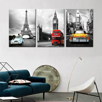 Turnul Eiffel New York City Panza Printuri Modular Poze 3 Panouri De Perete De Arta Office Home Decor Tablou Canvas Arta Încadrată