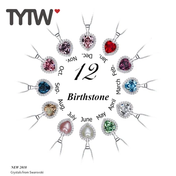 TYTW Cristale Swarovski De la S925 Argint Sterlină Femei Pandantiv Inima Colier Bijuterii Cadouri 12 Piatra Colier