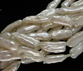 Uimitoare Adevarata Perla Bijuterii 15inch Fir Alb Biwa Stick Margele Perle de apă Dulce