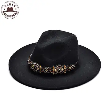 ULGEN Boemia stil pentru femei de iarnă pălărie fedora doamnelor negru rece fedoras Jazz pălării panama lână