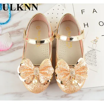 ULKNN de Toamna pentru Copii Fete Pantofi Pentru Copii Printesa Fluture Floare Pearl Sclipici Casual din Piele pentru Copii Pantofi Mov Aur Roz