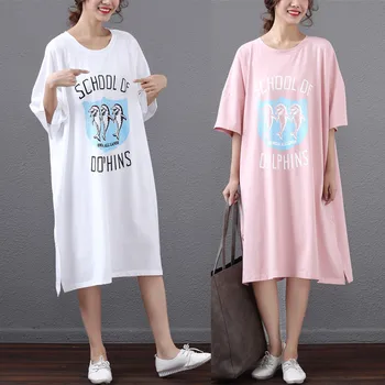 Ultralarge scurt-maneca cămașă de noapte de vară de moda hiphop plus dimensiune sleepwear femeie din bumbac timp de design t-shirt cămașă de noapte