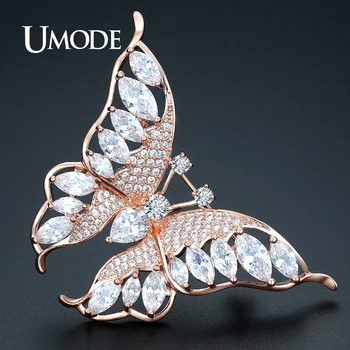 UMODE Lux Mare CZ Cristal Fluture Forma de Brose pentru Femei a Crescut de Aur de Culoare Accesorii pentru Eșarfă Cadouri de Craciun AUX0020A