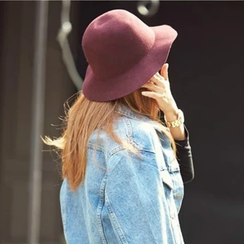 Valink 2017 Noua Moda De Vara Lady Fete Margine Largă De Lână Simțit Bowler Hat Fedora Wjolesale