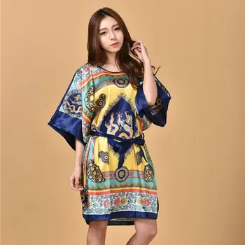 Vara Femei Halat de Noapte de Moda Nou Stil Chinezesc Halat de Baie Faux Mătase cămașă de noapte Pijamale Mujer Pijama O Dimensiune Floare Zh08E